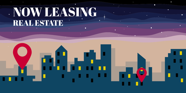 Now Leasing Cityscape Real Estate Template | Square Signs
