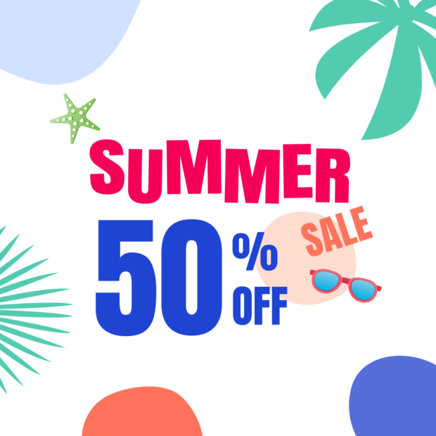 Summer Sale 50% Off With Beach Designs Sign Template