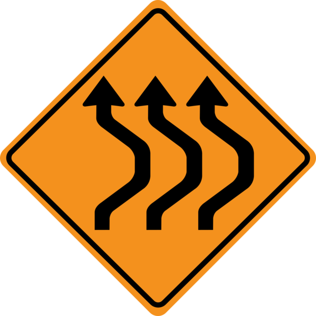 Three Lane Shift Right Then Left Road Sign Template | Square Signs