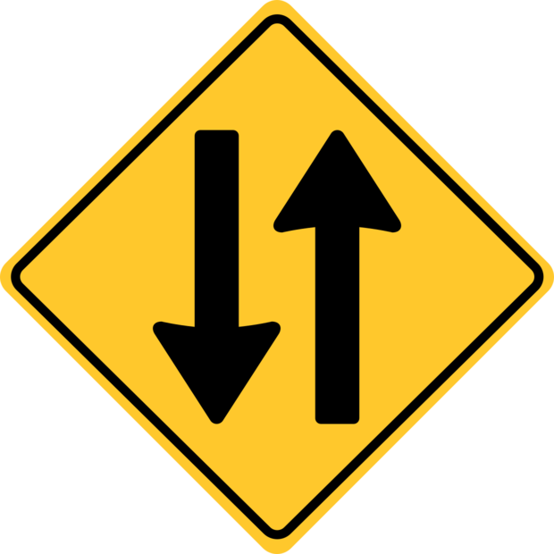 Two Way Traffic Yellow Diamond Warning Sign Template | Square Signs