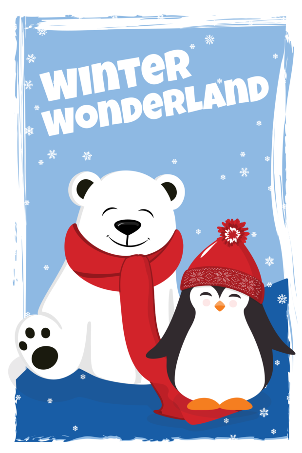Vector horizontal banner of winter wonderland with cute polar bear