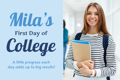 College Student Photo and Quote on Blue Background Template