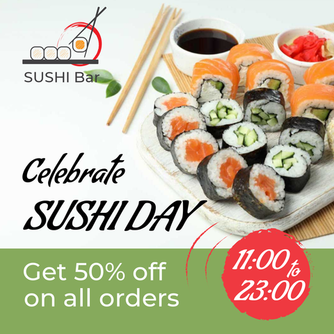 Sushi Bar Restaurant Food Day Discount Sign Template