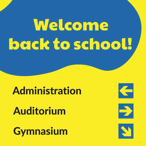 Yellow and Blue Directional Back to School Sign Template