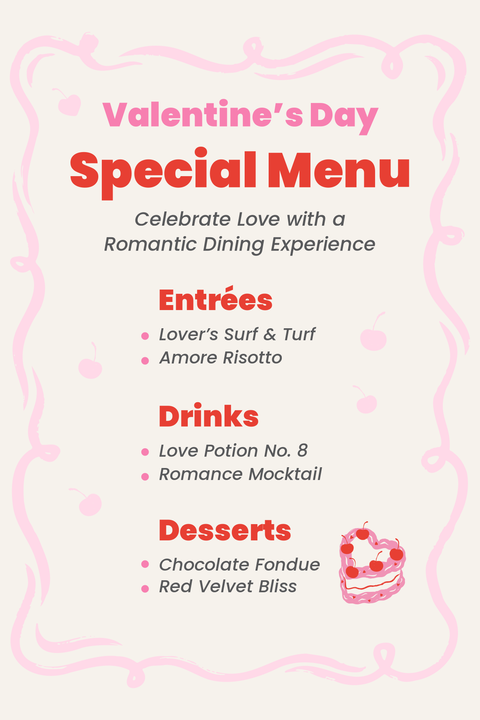 Elegant Beige and Pink Valentine's Day Special Menu Template
