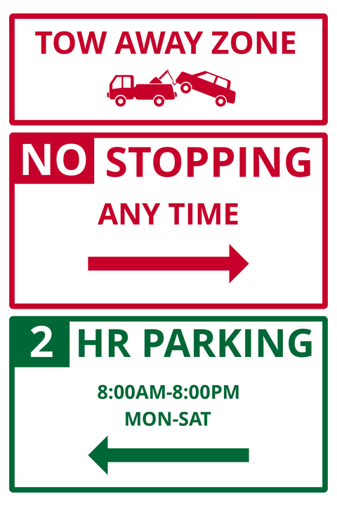 Parking Hours, Tow Away Zone and No Stopping Sign Template