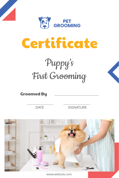 Puppy's First Grooming Certificate Sign Template