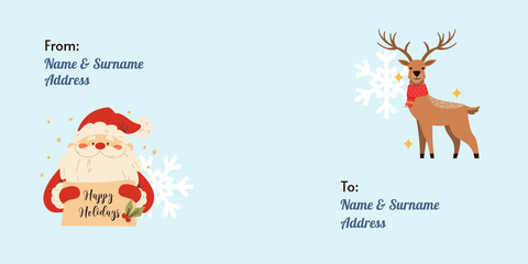 Smiling Santa, Reindeer and Snowflakes Envelope Template