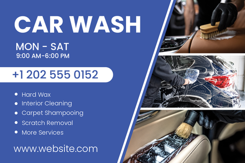 Blue and White Car Wash Sign Template