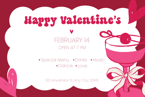 Cheerful Happy Valentine's Party Details Sign Template