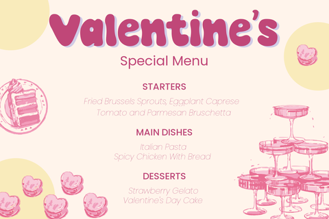 Cute Valentine’s Menu With Glasses and Cake Sign Template