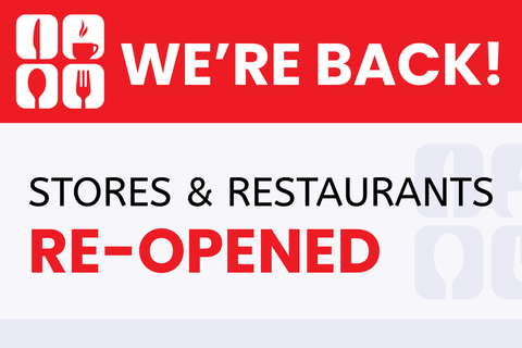 Red and White We're Back Announcement Template