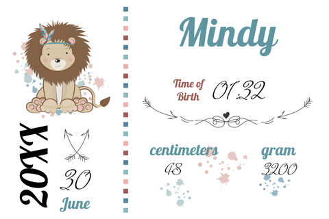 Baby Birth Announcement With Lion Drawing Sign Template