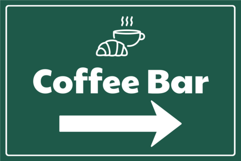 Hot Coffee Cup and Croissant Coffee Bar Sign Template