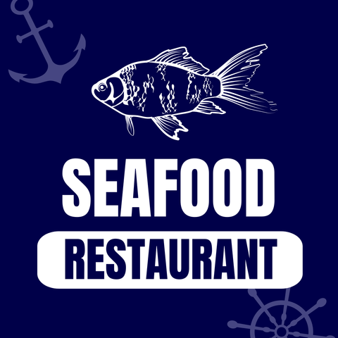 Seafood Restaurant Anchor and Fish Drawing Sign Template