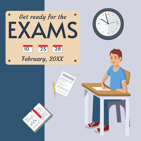 Exam Calendar With a Student Sitting at Desk Sign Template