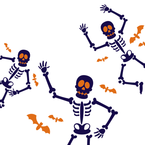 Blue Skeletons and Orange Bats Halloween Sign Template