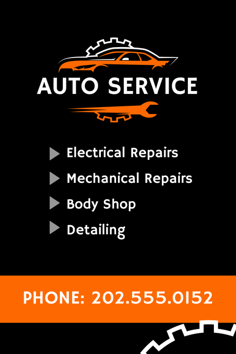 Auto Services List With Car and Tools Sign Template