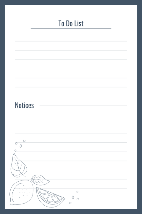 Blue To-Do List Citrus Design Notepad Template