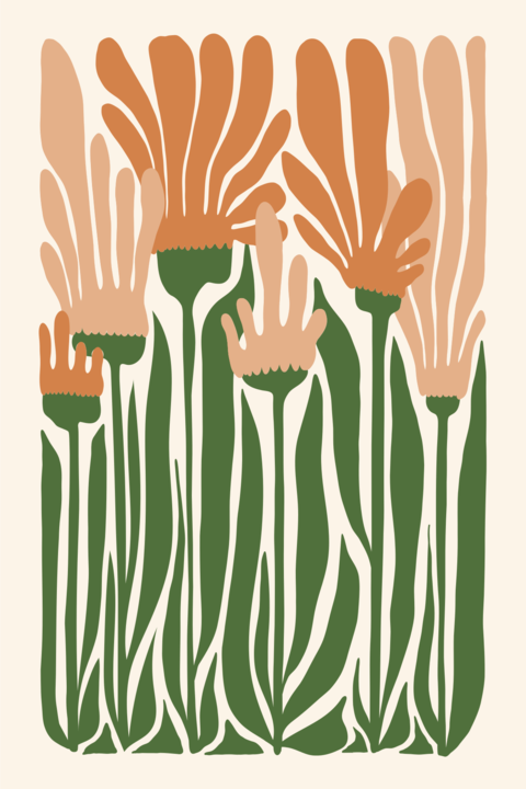 Floral Design with Green Stem and Orange Blossom Template