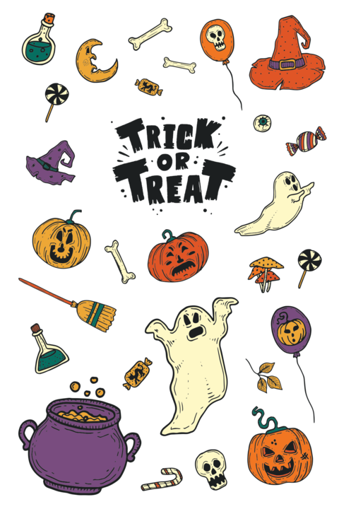 Trick or Treat With Spooky Elements Halloween Sign Template