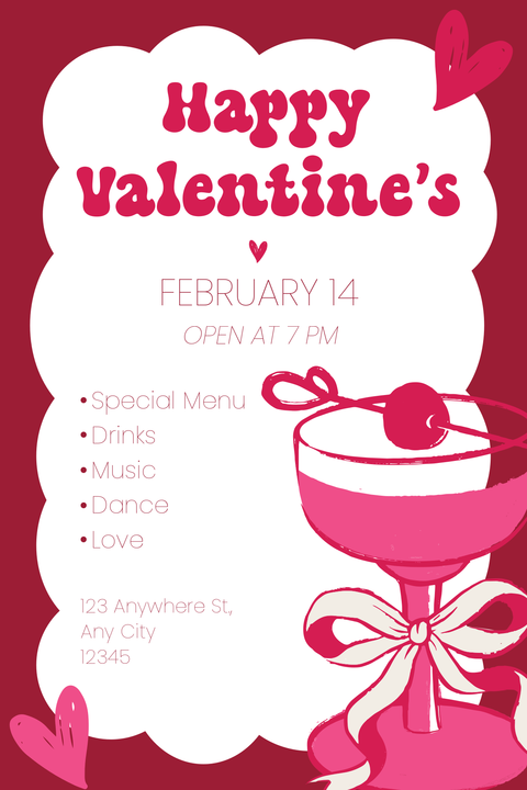 Cheerful Happy Valentine's Party Details Sign Template