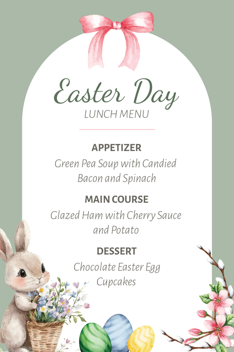 Green and White Easter Day Lunch Menu Template