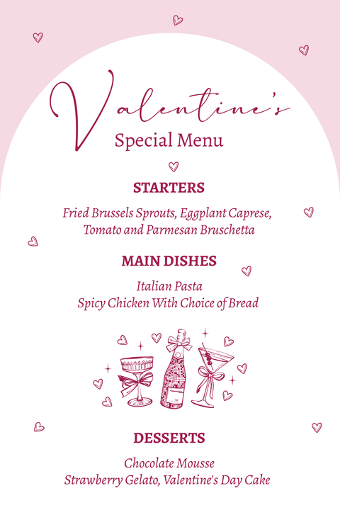 Elegant Valentine's Special Menu Sign Template