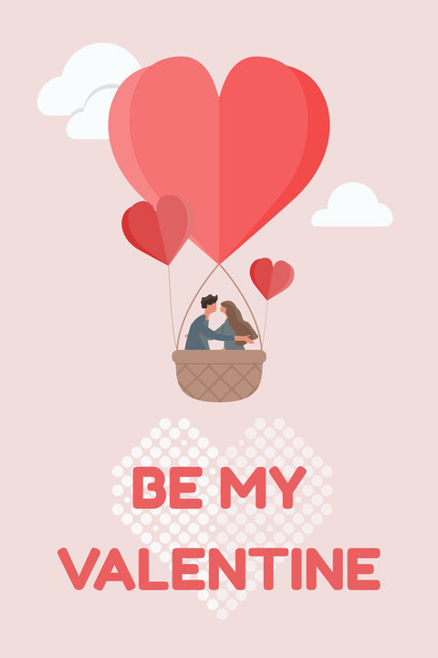 Heart-Shaped Hot Air Balloon Valentine's Day Template