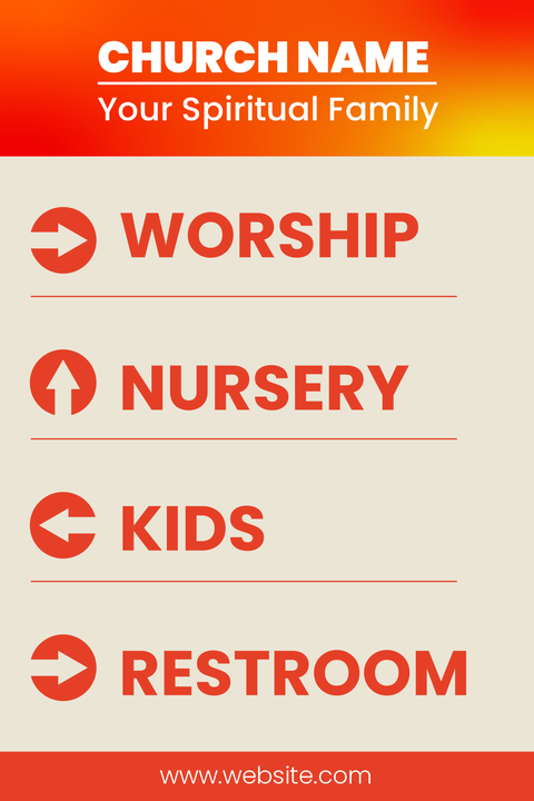 Navigational Arrows Pointing to Key Areas Church Sign Template