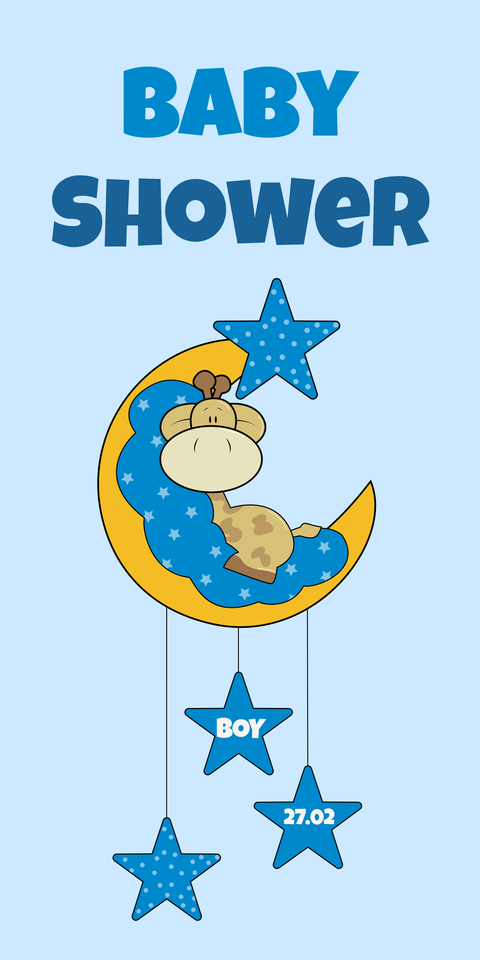Blue Stars With Cartoon Giraffe Baby Shower Template