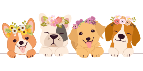Four Puppies With Flower Crowns Animal Template