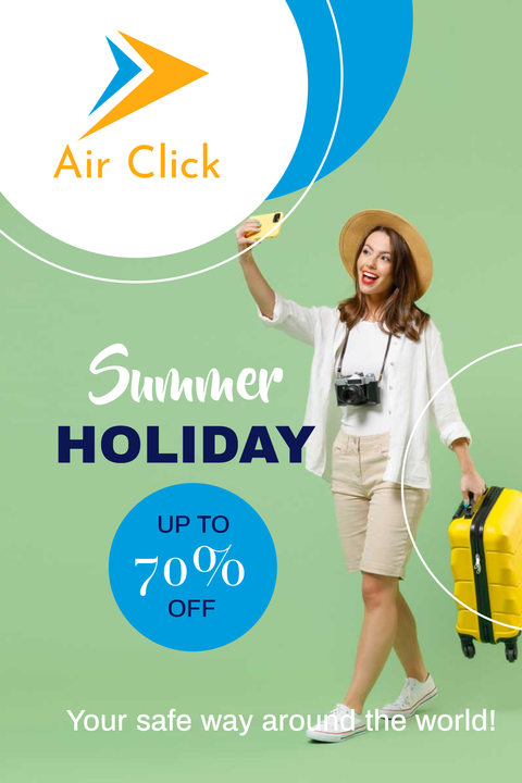 Green and Blue Woman Traveller Photo Holiday Sales Template