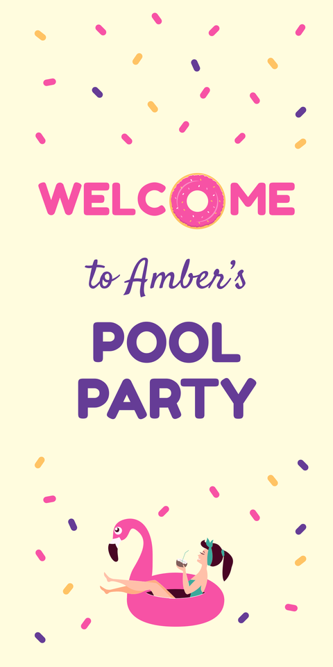 Flamingo Floatie Drawing Pool Party Event Invite Template