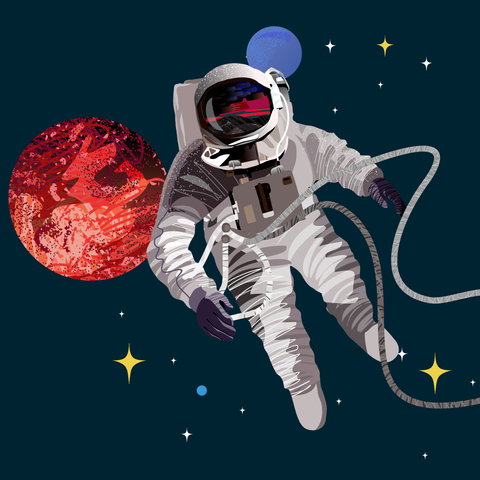 Astronaut and Planets Orbiting Outer Space Sign Template