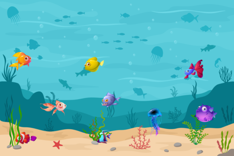 Sea Creatures in an Aquarium Marine Animal Template