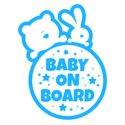 Blue Baby on Board With Fluffy Bear and Rabbit Sign Template