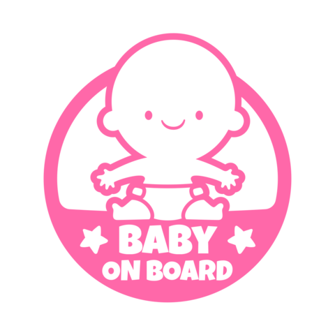 Pink Smiling Baby on Board With Diapers and Stars Template