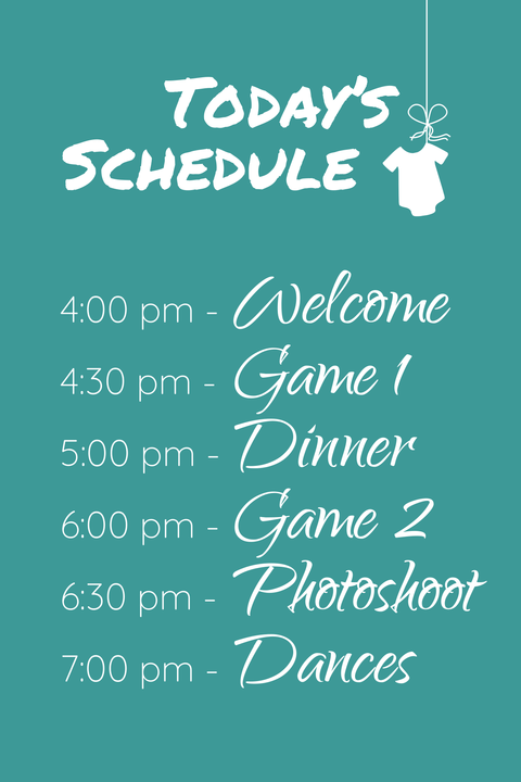 Teal and White Baby Shower Event Schedule Template