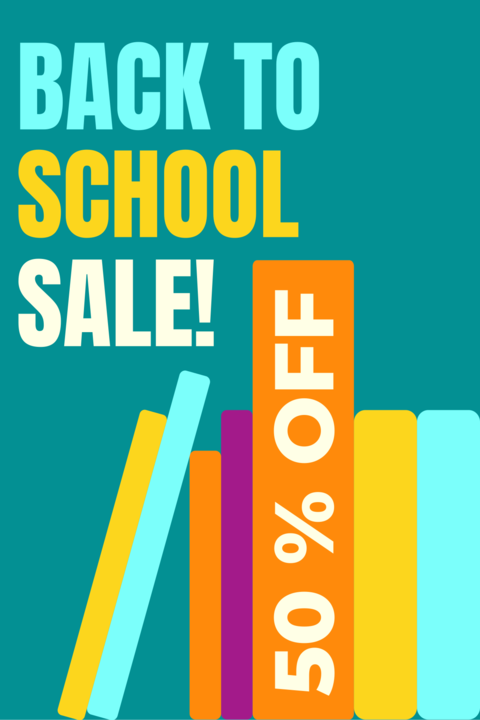 Back to School Books and Text Colorful Sale Sign Template