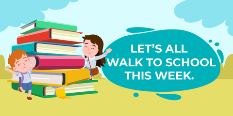 Walk to School Week Books and Students Icon Sign Template