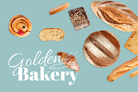 Bakery Food With Rolling Pin and Text Sign Template