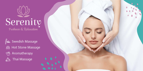 Young Woman Getting Facial Massage Spa Template