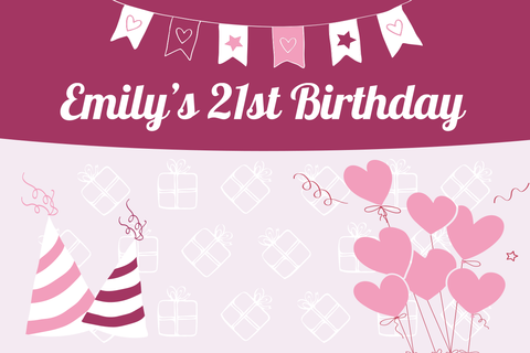 Pink Hearts and Garlands 21st Birthday Template