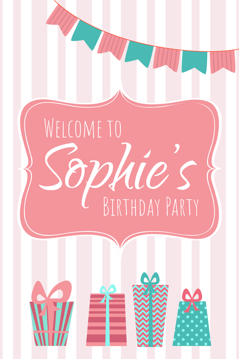 Garlands and Gifts Welcoming Birthday Party Sign Template
