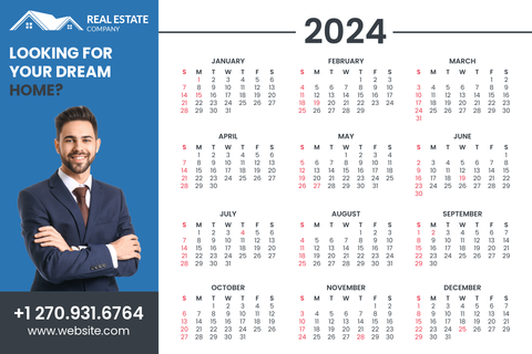 Blue and White Real Estate Calendar Sign Template