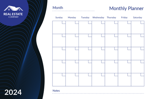 Blue-Black Real Estate Company Monthly Planner Sign Template