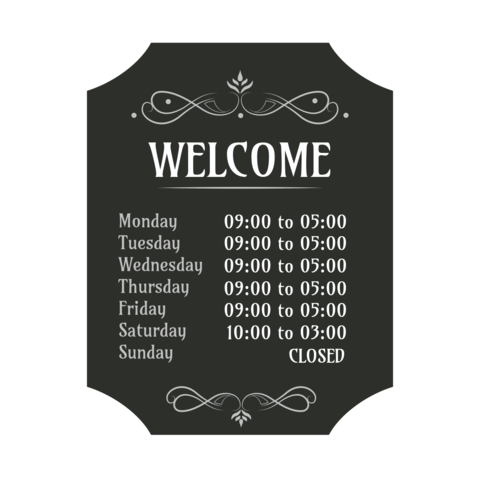 Gray-Themed Business Hours Welcome Sign Template