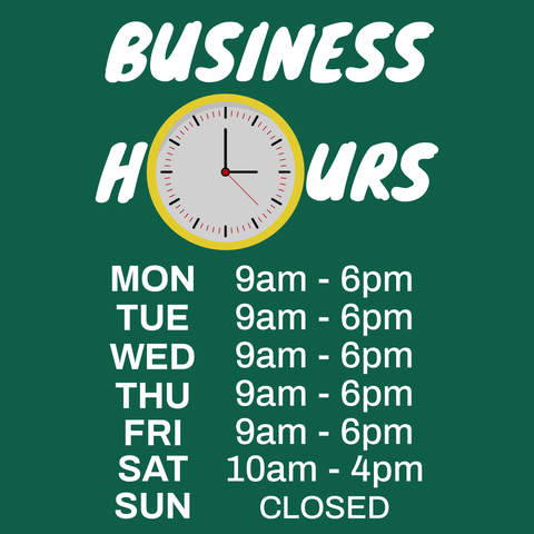 Green-Themed Business Hours With a Clock Sign Template