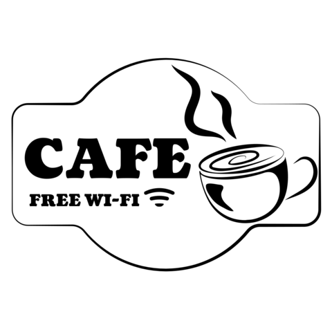 Cafe Logo With Coffee Cup and Free WiFi Icons Sign Template